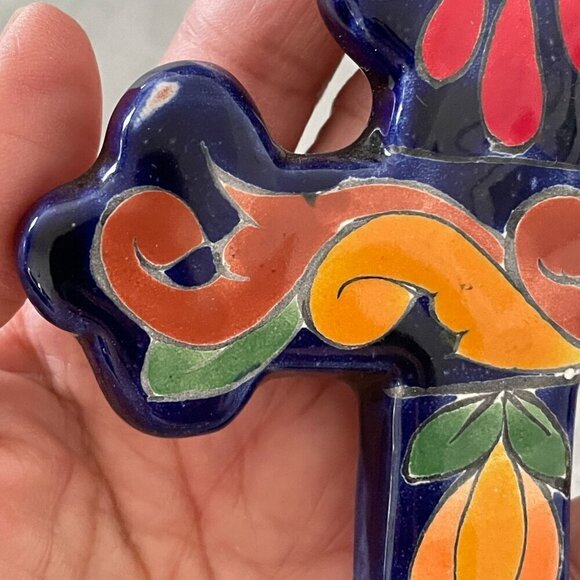 Talavera Hand Painted Cross Wall Hang Multicolor Ceramic GTO Guanajuato Mexico - Picture 7 of 9